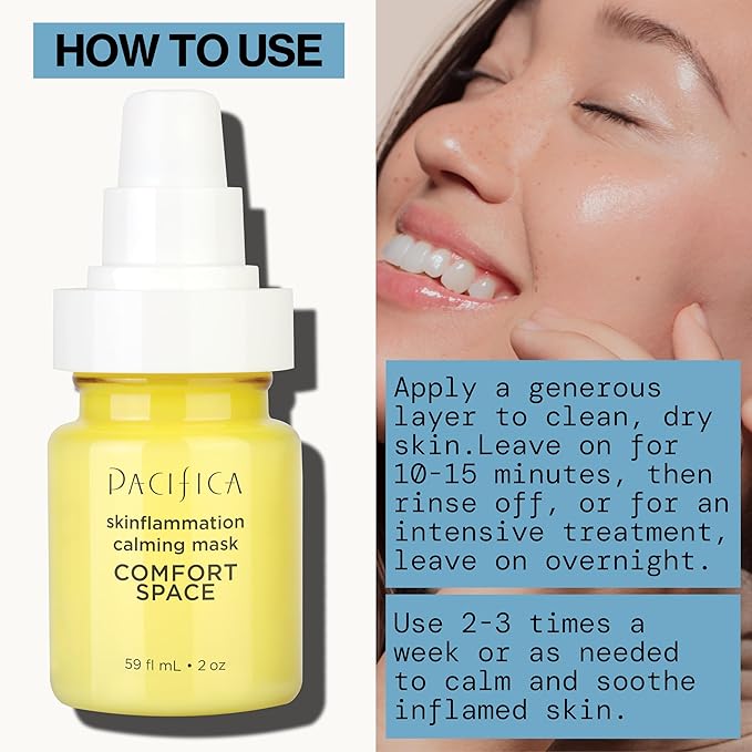 Pacifica Comfort Space Calming Face Mask for Sensitive Skin, Redness Relief Hydrating Facial Mask with Azelaic Acid & Turmeric, Soothes Irritation & Dryness, Vegan Skincare, 2 Fl Oz