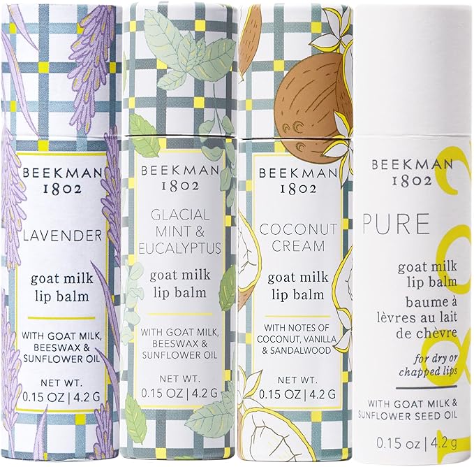 Beekman 1802 Goat Milk Lip Balm – Moisturizing Lip Balm for Dry, Chapped Lips – Sensitive Skin Safe – Assorted Scents – 0.15 oz (Pack of 4)