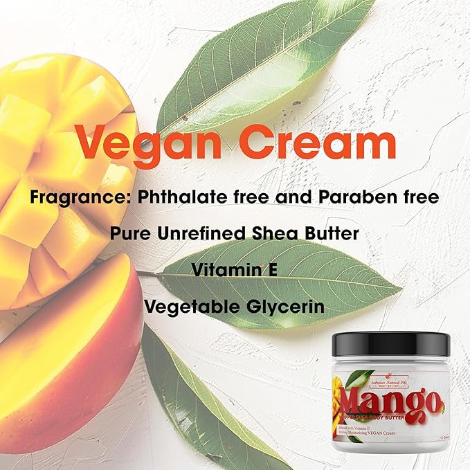 Mango Butter Long-Lasting Hydrating Vitamin E Body Butter, Perfume Oil Fragrance, 12 Ounce