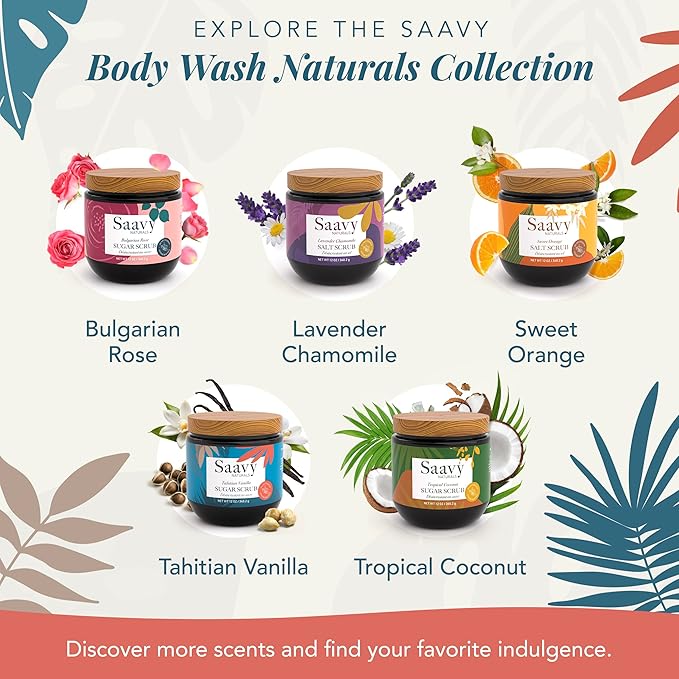 Saavy Naturals Body Scrub - Scented Sugar Vanilla Extract, Natural Body Scrub & Vegan Exfoliating with Vitamin E, Gentle for Sensitive Skin – Made in USA – Tahitian Vanilla (2 Packs) - 12 oz