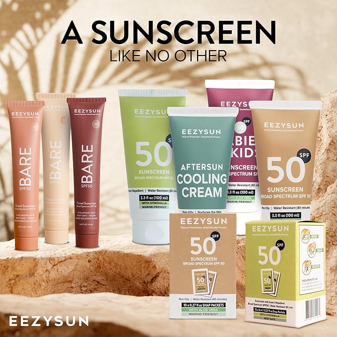 EEZYSUN Mineral Sunscreen SPF 50 - Non-Greasy, Weightless, Sweat-Resistant, Vegan & Reef-Safe Mineral Based Sunscreen for Face and Body with Aloe Vera, UVA/UVB Protection - All Skin Types - 3.3 fl oz