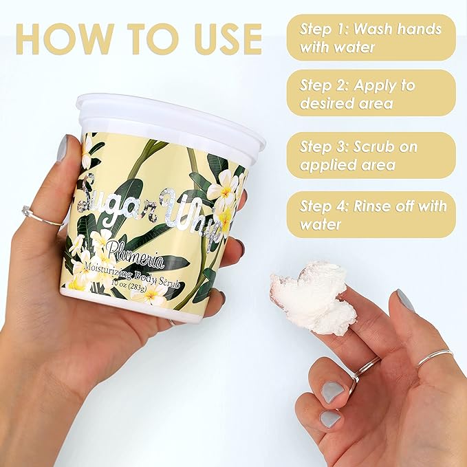 Primal Elements Sugar Scrub, Exfoliating Sugar Whip, Face and Body Cleanser, Moisturizer, Plumeria, 10 oz Package