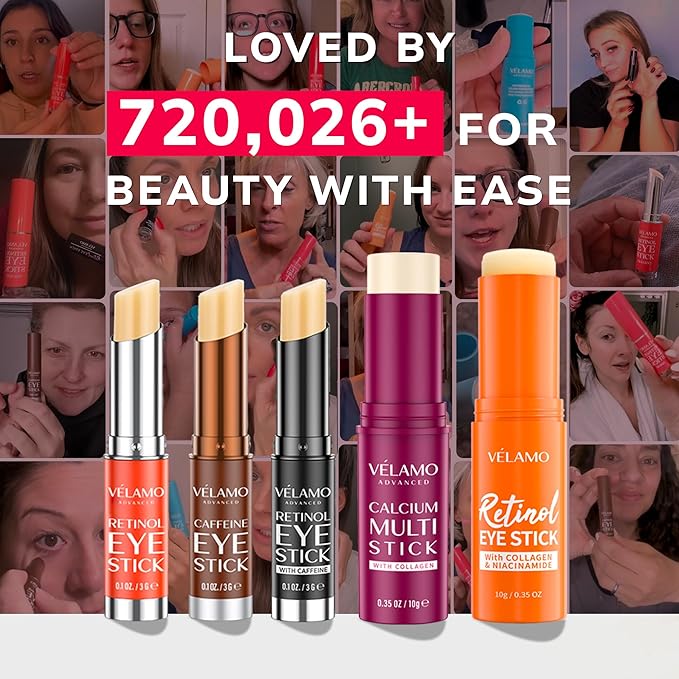 VELAMO ADVANCED Retinol Eye Stick Duo: Energizing & Renewing Under Eye Balms for Dark Circles, Puffiness, Fine Lines & Wrinkles - Travel Essentials, Portable & Perfect for On-the-go Use