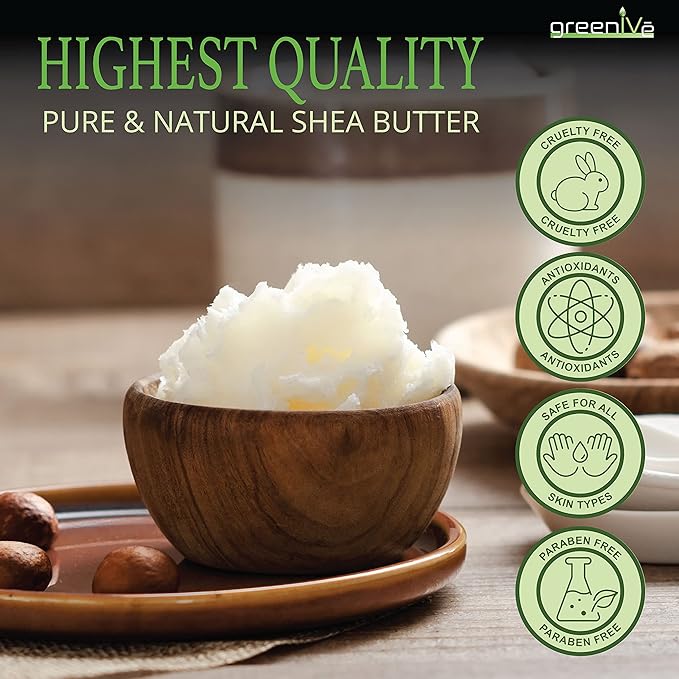 GreenIVe Shea Butter Raw 100% Pure Unrefined Ivory Shea Butter Grade A West African Karite Nut Butter for DIY Butters Lotions Creams Soaps Balms Lip Care Hair Body Moisturizer Massage Butter Jar 8oz