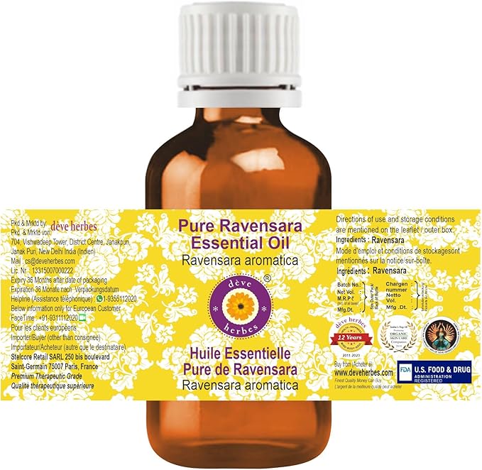 Deve Herbes Pure Ravensara Essential Oil (Ravensara aromatica) Steam Distilled 100ml (3.38 oz)