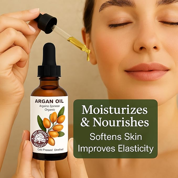 Best Nature's Cosmetics Argan Oil – 100% Pure & Unrefined Cold Pressed from Morocco - Restores Shine & Smooths Frizz - Hydrates Skin & Strengthens Nails - 2 fl oz / 60 ml