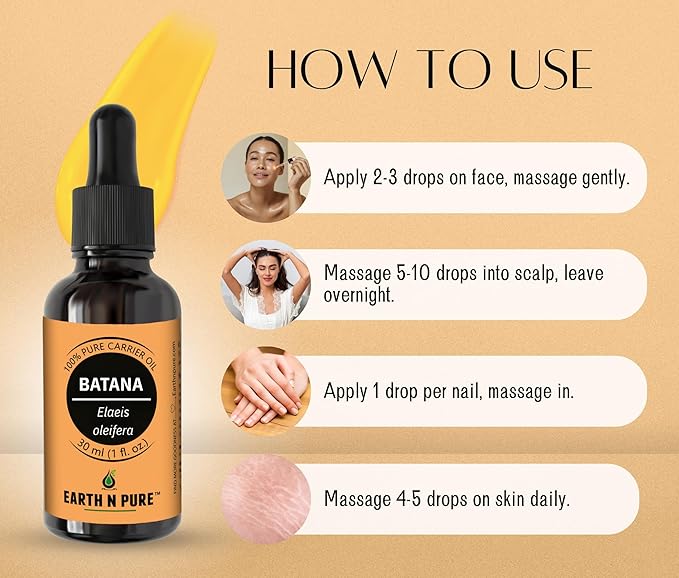 EARTH N PURE Batana Oil 100% Natural and Therapeutic Grade for Hair Growth and Healthy Skin 15 ML