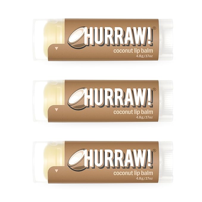 Hurraw! Coconut Lip Balm, 3 Pack: Organic, Certified Vegan, Cruelty and Gluten Free. Non-GMO, 100% Natural Ingredients. Bee, Shea, Soy and Palm Free. Made in USA