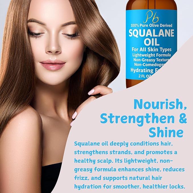 Pomberries Squalane Oil – 100% Plant-Derived, Lightweight & Fast-Absorbing, Squalane Oil for Face, Anti-Aging, Dry Skin, Hair & Body | Non-Greasy, Non-Comedogenic Moisturizer | 2 fl oz