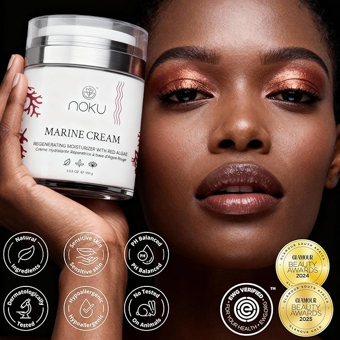 Noku Marine Cream 100ml – Ultra-Hydrating Anti-Aging Moisturizer for Men & Women | Red Algae, Vegan Collagen & Argireline Peptides | Airless Jar, Vegan, Cruelty-Free, EWG VERIFIED