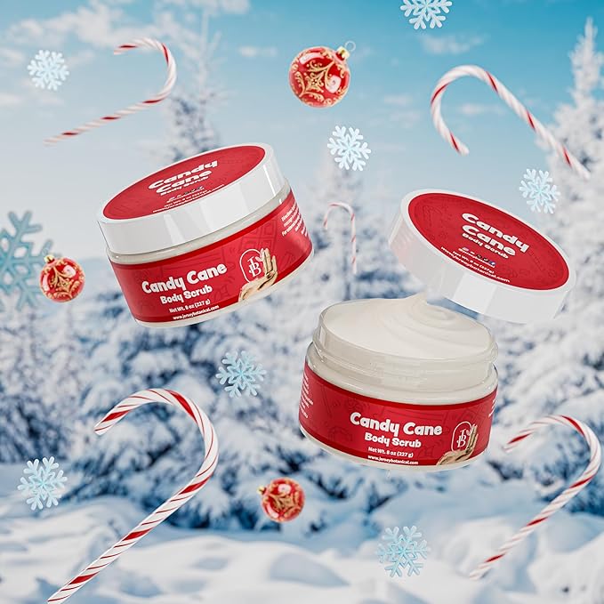 Jersey Botanical Baby Powder Shea Sugar Body Scrub – Exfoliating, Hydrating & Moisturizing Skin Care with Shea Butter, Smooth & Soften Skin, 8 oz (Honey & Oatmel)
