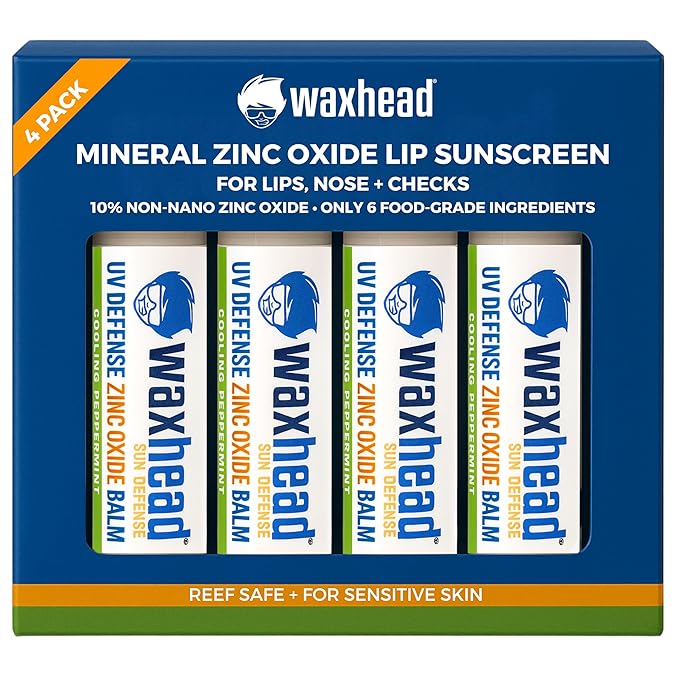 Waxhead Zinc Oxide Lip Balm SPF – Lip Sunscreen Chapstick with Non Nano Zinc Oxide, Mineral Sun Protection for Sensitive Skin, Kids & Adults, Reef-Safe (Mint 4 Pack)
