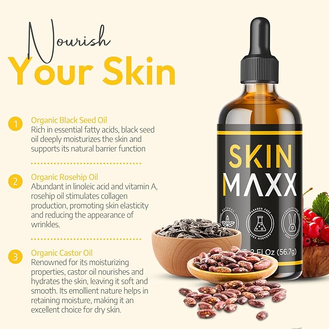 Organic Castor Oil, Rosehip Oil & Black Seed Oil for Face - Anti-Aging Facial Oil & Moisturizer for Women, Natural Ancient Remedy for Hydrated, Glowing Skin - Cold Pressed Face Oil (1 Fl Oz)
