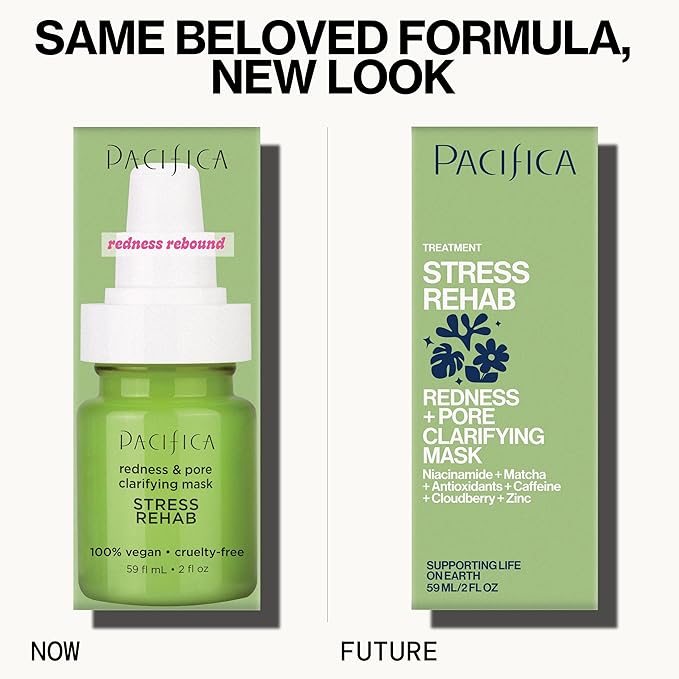 Pacifica Stress Rehab Redness & Pore Clarifying Face Mask, Niacinamide & Caffeine Facial Mask for Redness Relief, Pore Minimizer for Oily Skin, Clean Beauty Vegan & Cruelty-Free, 2 Fl Oz