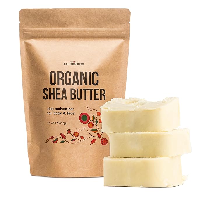Organic Shea Butter Raw Unrefined, USDA Certified Organic African Shea Butter for Hair & Dry Skin, Natural Face Moisturizer, Body Butter Base for DIY Lotion, Lip Balm & Soap Making, 1 lb Bar