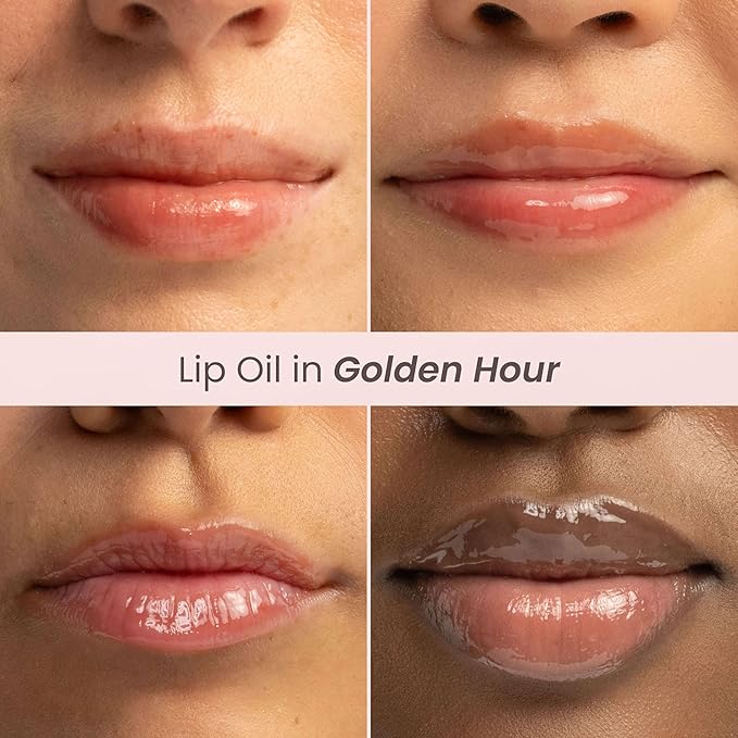 Burt's Bees Lip Oil Golden Hour, Instant Hydration, Nourishes and Softens Lips, Sheer Wash of Color, High Shine Finish, Responsibly Sourced Jojoba Oil, Non Sticky, Wand Applicator, 0.15