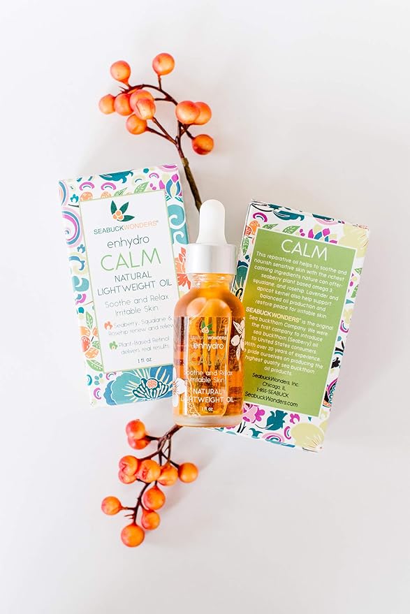 SeabuckWonders Organic Sea Buckthorn Enhydro Calm Oil Serum for Face & Body, Lightweight, Soothing Formula for Sensitive Skin, with Omega 3, Squalane & Rosehip Oil, 1 Fl Oz