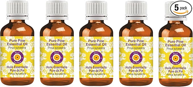 Deve Herbes Pure Pine Essential Oil (Pinus sylvestris) Steam Distilled (Pack of Five) 100ml X 5 (16.9 oz)