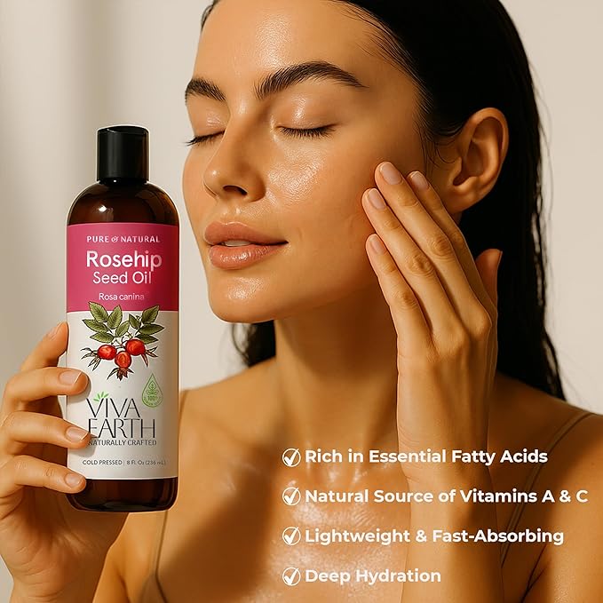 Rosehip Oil – 100% Pure & Natural Cold Pressed Rosehip Oil for Face | Lightweight, Fast-Absorbing | Face & Skin, Hair & Scalp, Gua Sha Massage, for All Skin Types, 8 Fl Oz