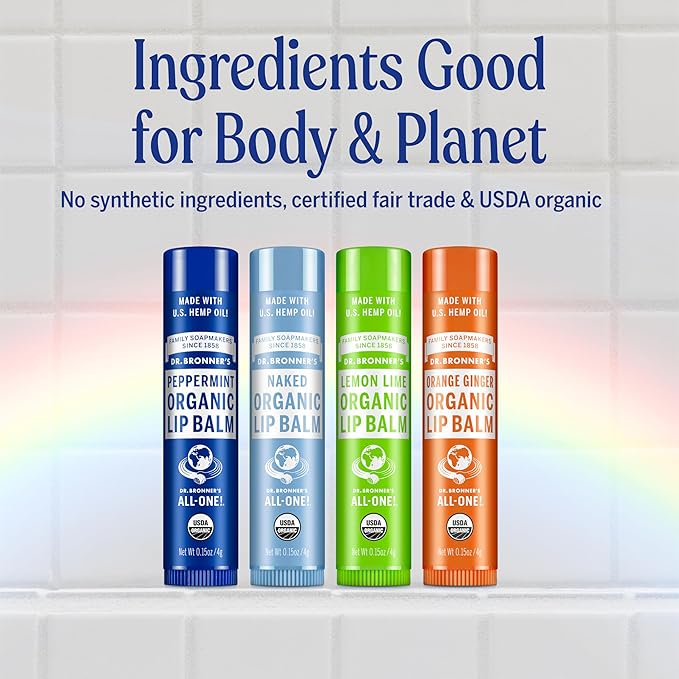 Dr. Bronner’s Organic Lip Balm 6-Pack (.15oz) Natural, Moisturizing, Petroleum-Free Lip Balm with Beeswax & Avocado Oil for Dry Lips, Men & Women - Orange Ginger