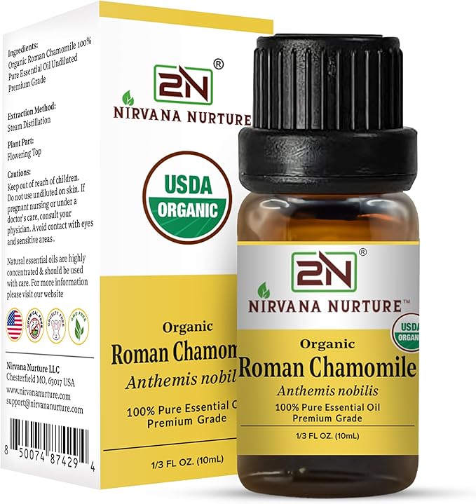 Roman Chamomile Essential Oil, USDA Certified Organic, 100% Pure Undiluted, Aromatherapy Oil for Diffuser, Hair & Skin Care