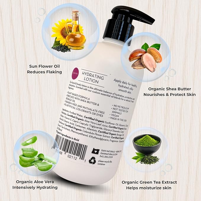 DANI Naturals Passion Fruit Hydrating Lotion, Vegan, Paraben-Free, Made with Organic Ingredients, 12 fl oz