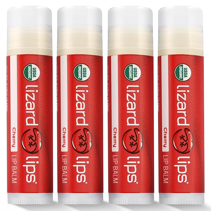 LizardLips Natural Lip Balm Cherry; USDA Certification Lip Moisturizer; Travel-Friendly Everyday Care; Fun Quirky Beach Vacation Essentials