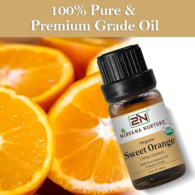 Sweet Orange Essential Oil, USDA Certified Organic, 100% Pure Undiluted, Aromatherapy Oil for Diffuser, Hair & Skin Care