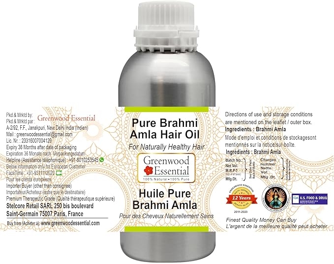Greenwood Essential Pure Brahmi Amla Hair Oil Natural Therapeutic Grade 630ml (21 oz)