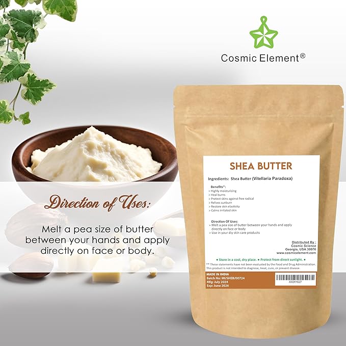 Cosmic Element 100% Pure Organic Raw African Shea Butter - Unrefined Shea Butter for Hair & Dry Skin | Ideal for DIY Whipped Body Butter | Soothes, Nourishes & Moisturizes All Skin Types - 4oz