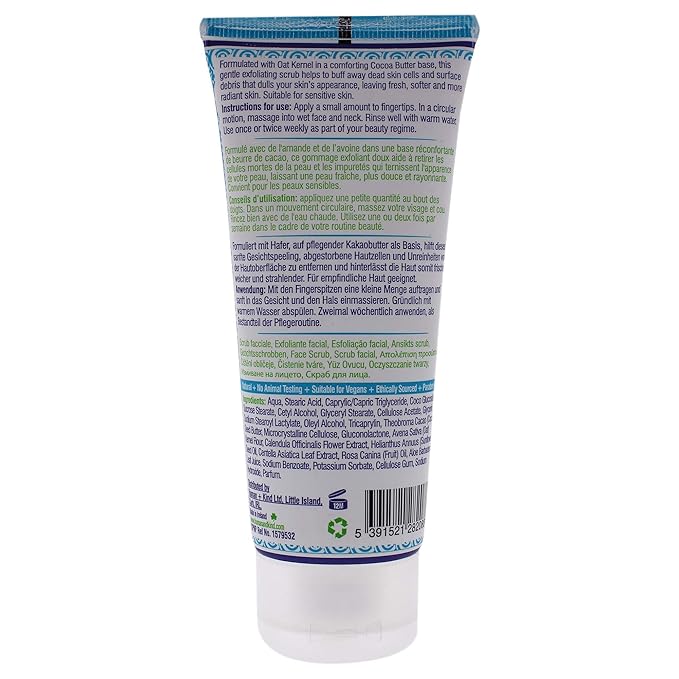 Human+Kind Face Scrub - Resurfacing, Brightening Facial Exfoliator for a Smooth, Fresh Complexion - Gentle, Renewing Formula for Sensitive Skin - With Soothing Oat Kernel and Cocoa Butter - 3.3 oz