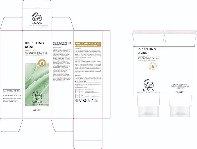 MAYA Ice Crystal Salicylic Acid Cleanser – 2% BHA Acne Face Wash with Green Tea and Bamboo, Exfoliating Ice Scrub, Removes Dead Skin & Clears Pores – 120 g