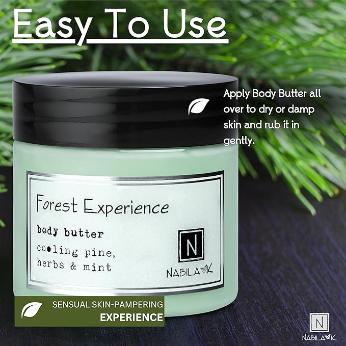 Nabila K Body Butter - Daily Moisturizer for Body Care - Skin Hydrating Deep Moisturizing - Natural Ingredients - Forest Experience - 2 oz