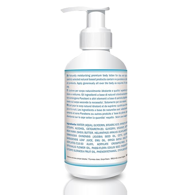 SEA Premium Moisturizing Body Lotion for Men and Women – Fragrance Free – Natural Skin Care Lotion – with Shea Butter Emu Oil and Aloe Vera - Firming Paraben Free Luxury Moisturizer – Best Hand Unscented Personal Care Lotion – Life Time Guarantee