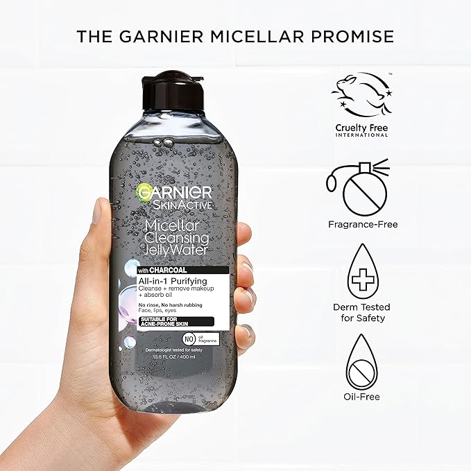 Garnier Skinactive Micellar Cleansing Jelly Water with Charcoal Purifying All in One Water, 2 Pack
