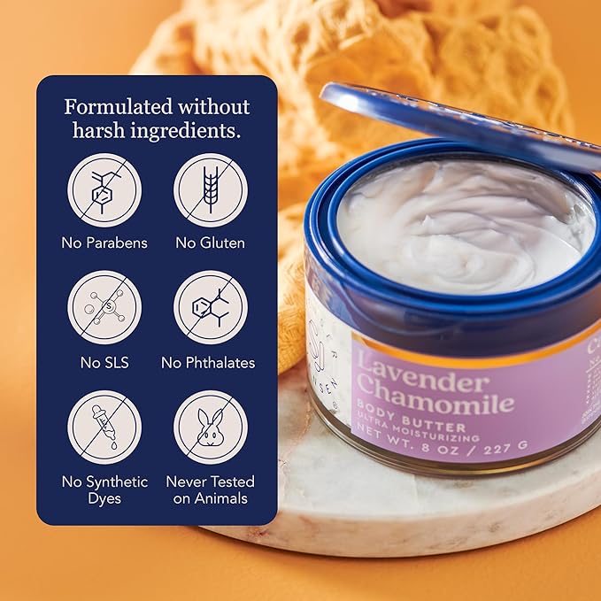 Spenser & Jensen Hydrating Lavender & Chamomile Body Butter - Gentle On All Skin Types - Moisturizing Body Lotion for Women & Men - Paraben Free - 8 Oz (Pack of 1)