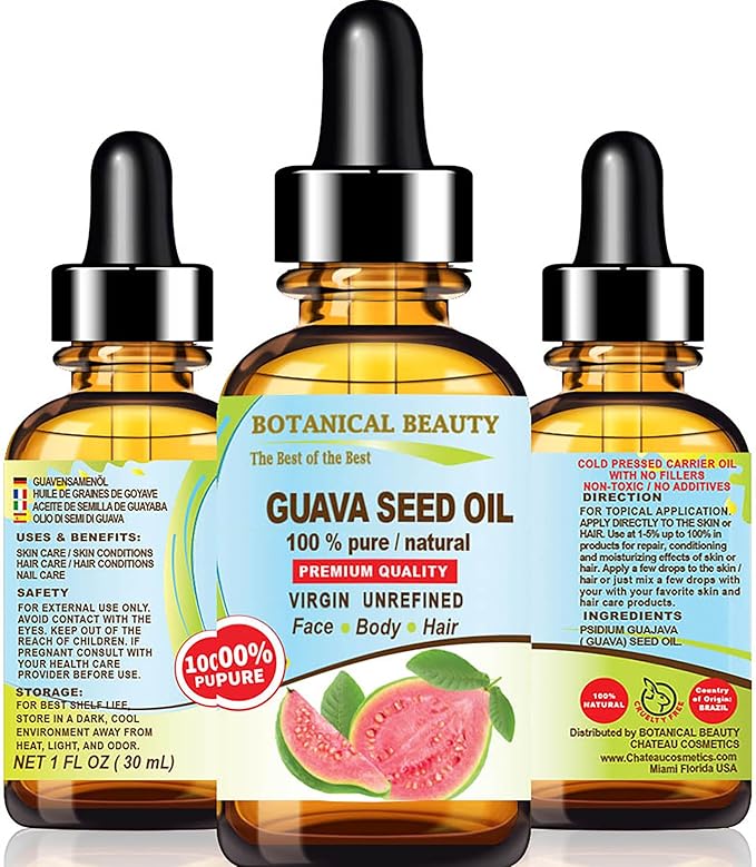 Botanical Beauty GUAVA SEED OIL 100% Pure Natural Virgin Unrefined Cold Pressed for FACE, SKIN, BODY, HAIR, NAILS Anti-Aging Vitamin C (1 Fl Oz 30 ml)