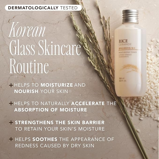 THE FACE SHOP Rice Ceramide Moisturizing Toner, Hydrating with Rice Water, Targets Dryness, Strengthens Skin Barrier, Lightweight, Korean Skin Care, 5.0 fl. oz.