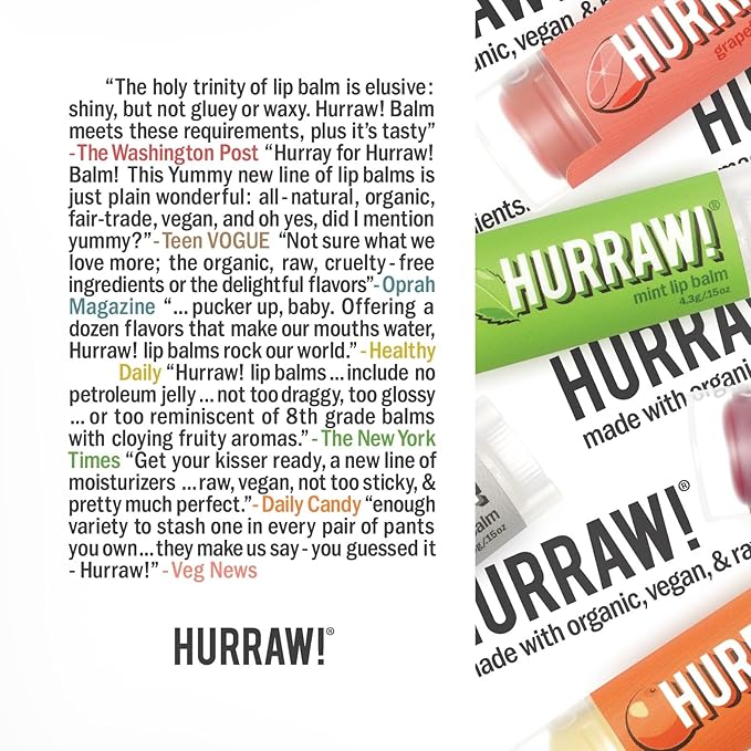 Hurraw! Watermelon Lip Balm: Organic, Certified Vegan, Cruelty and Gluten Free. Non-GMO, 100% Natural Ingredients. Bee, Shea, Soy and Palm Free. Made in USA