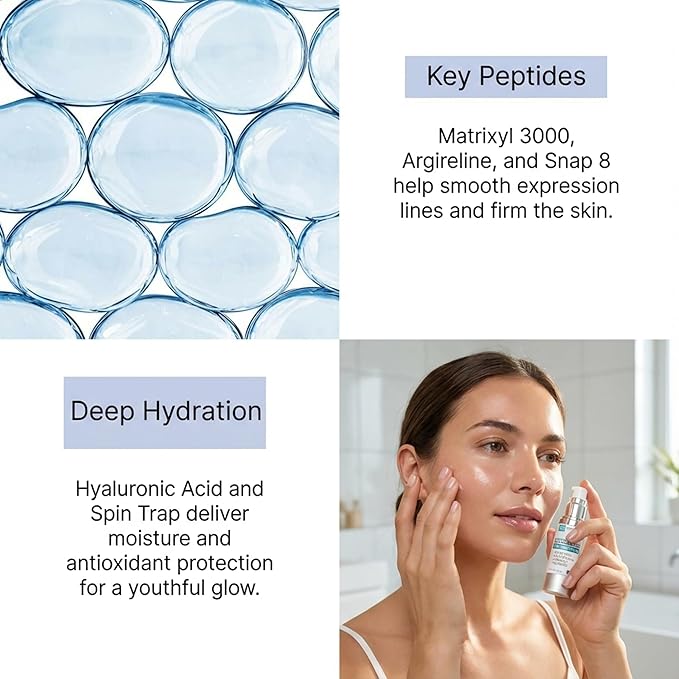 Skin Perfection Multi-Peptide Serum for Face with 8 Clinical-Strength Actives - Reduces Appearance of Expression Lines - Anti-Aging Formula with Matrixyl 3000, Argireline, Snap-8 1 oz