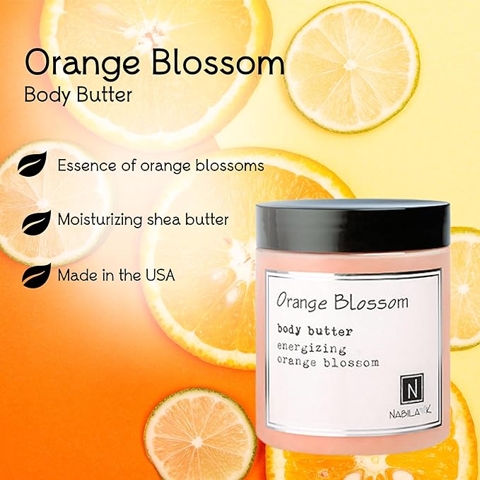 Nabila K Body Butter - Daily Moisturizer for Body Care - Skin Hydrating Deep Moisturizing - Natural Ingredients - Orange Blossom - 9 oz