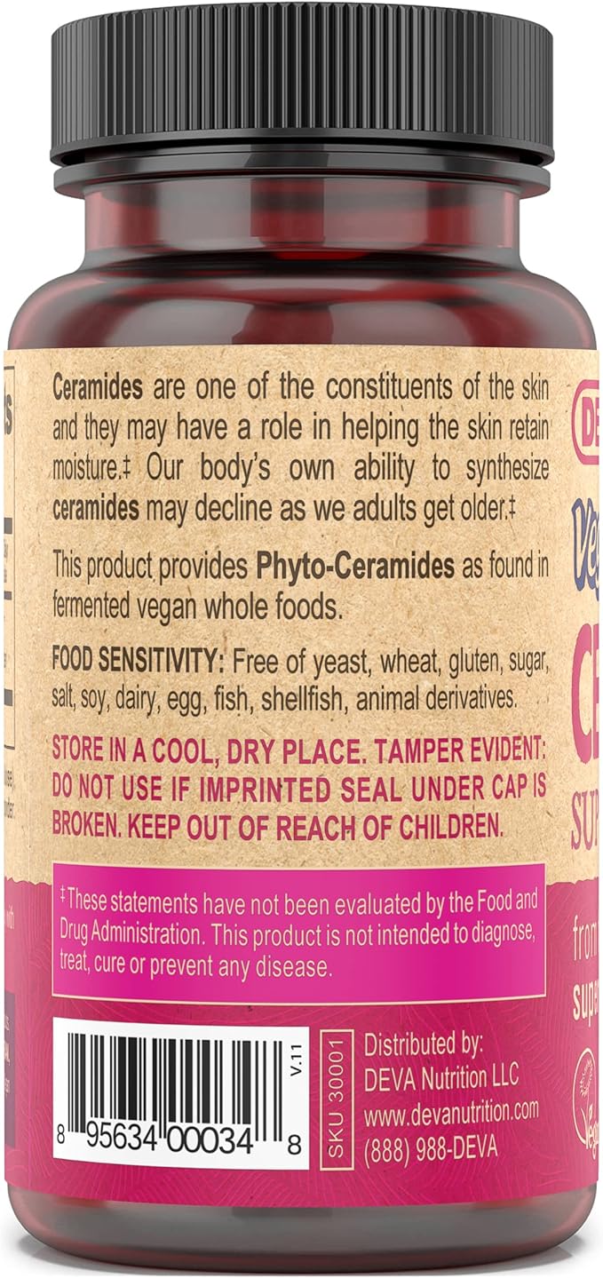 DEVA Vegan Vitamins Skin Restoring Ceramide Supplement Tablets, 60 Count, (Pack of 2)