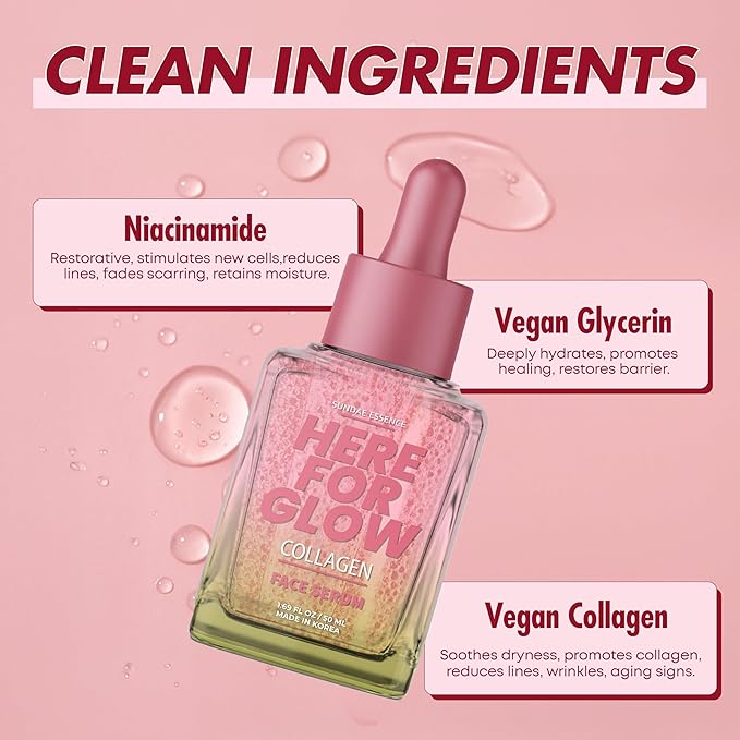 Collagen Face Serum - Dermatologist Tested, Anti-Aging, Korean Skin Care, Hydrates & Improves Elasticity - Strengthens Skin’s Barrier, Retains Water - Vegan, Paraben-Free, 1.69 Fl. Oz