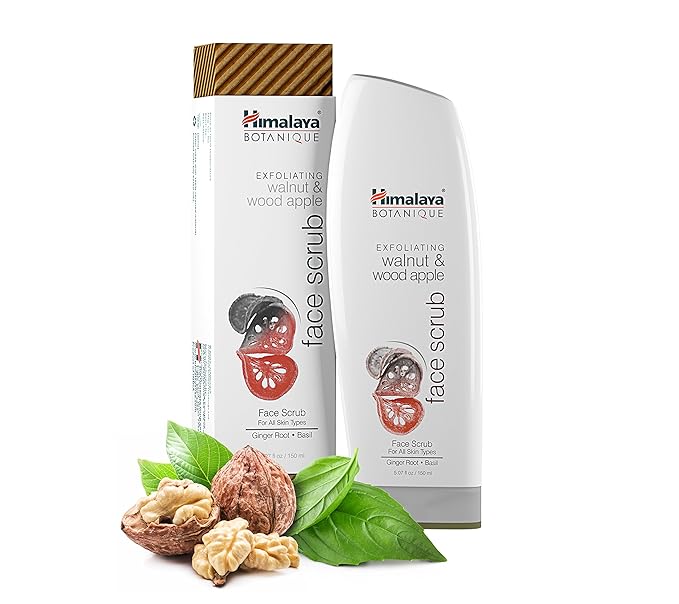 Himalaya Botanique Exfoliating Walnut & Wood Apple Face Scrub for All Skin Types, Free from Parabens, SLS and Phthalates, Facial Scrub with Ginger and Basil, 5.07 oz/150 ml (1 PACK)