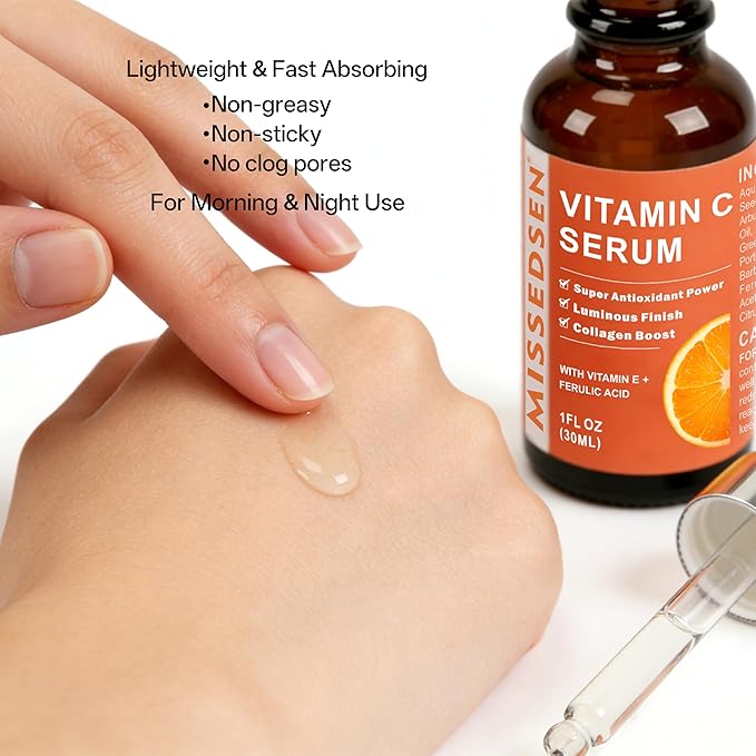 Vitamin C Serum for Face with Vitamin E & Ferulic Acid, Smoothes Wrinkles,Improves Elasticity,Firms Skin 1 Oz for Face Care, Daily Use