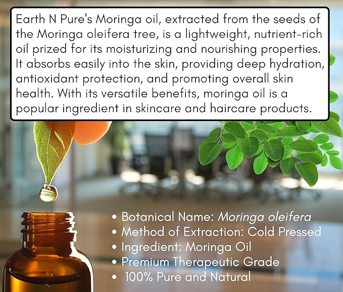Earth N Pure Moringa Oil Cold Pressed, Natural and Therapeutic Grade 30 ml
