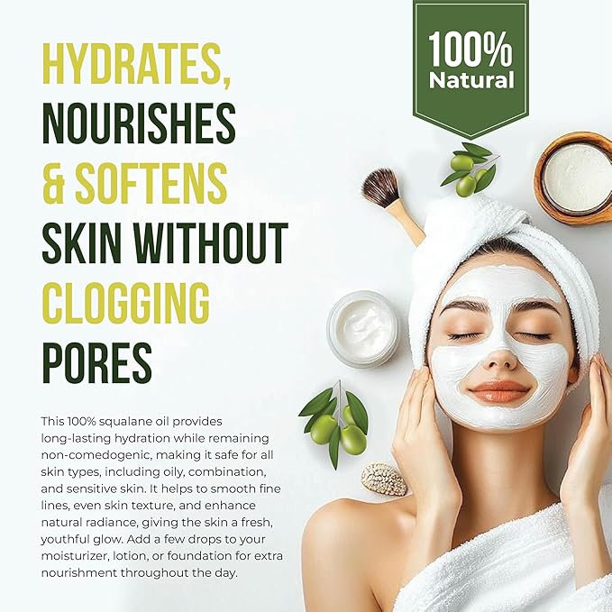 100% Pure Squalane Oil from Olives – Lightweight, Non-Greasy Moisturizer for Skin & Hair | Deep Hydration, Fast-Absorbing & Non-Comedogenic | Natural Skin Care & Hair Oil | Spain | 16 Fl Oz