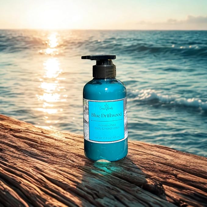 PJ's Blue Driftwood Handcrafted Luxury Body Lotion – Moisturizing, Non-Greasy Skincare with Natural Ingredients, Paraben-Free & Cruelty-Free, 10 oz