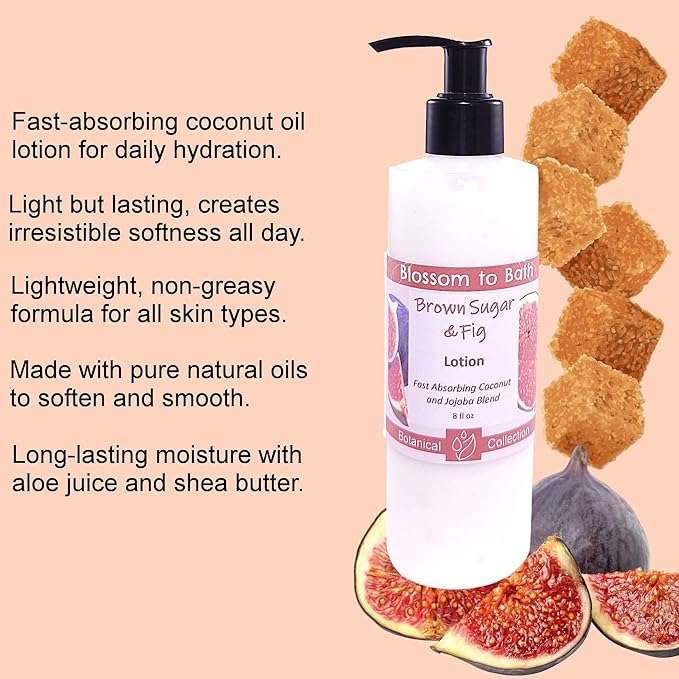 Blossom to Bath Brown Sugar & Fig Lotion (8 Ounce) - Natural Fragrance - Absorbs Quickly with a Rich Fruity Scent