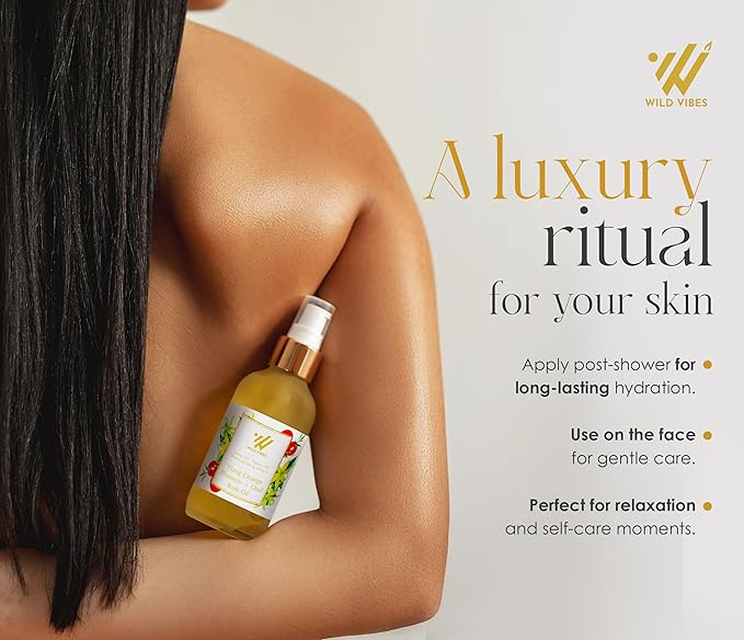 Wild Vibes Ylang Orange Blossom Body & Massage Oil - Hydrating Jojoba, Papaya Seed Oil, Vitamin E, Lupine Seed Extract for Collagen production – Nourishing Oil for all skin types 4oz